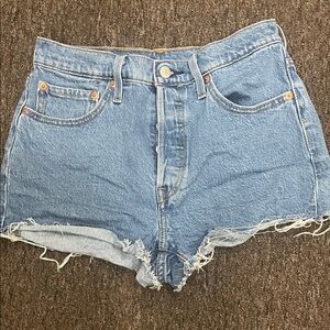 Levi's Light Blue Frayed Jean Shorts